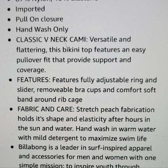 NWT BILLA BONG SEXY V NECK SWIM WORK OUT EXERCISE YOGA TOP BATHING SUIT XL 14 - Picture 8 of 9